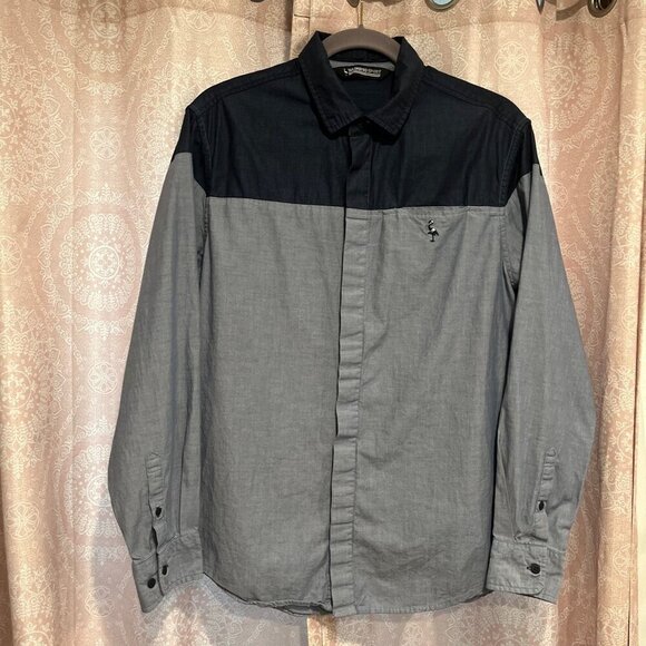 Tailorbyrd Sport Button Up Long Sleeve Shirt Grey Blue Men’s Large - Picture 1 of 12